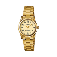 Gold Casio watch on a white background