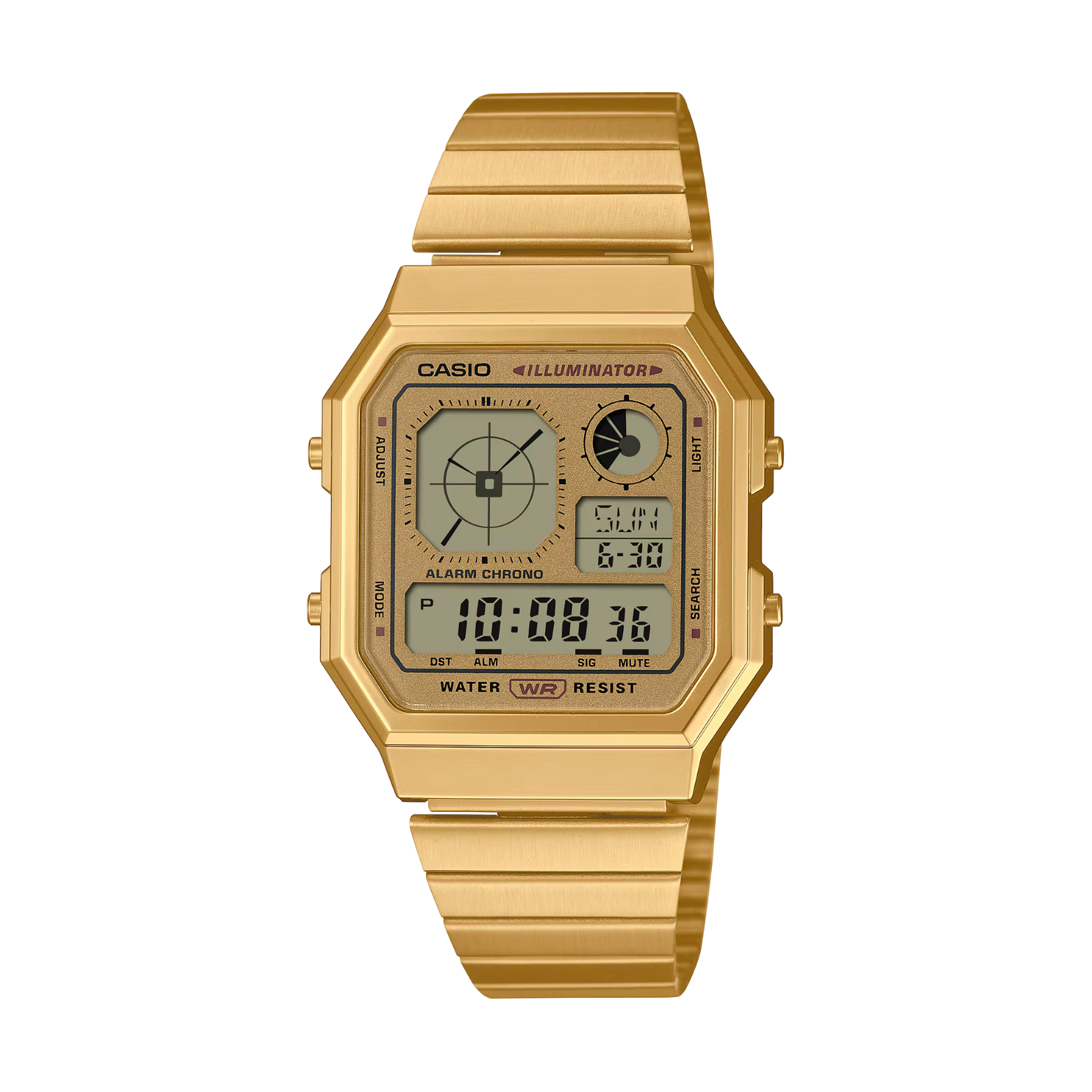 Gold Casio watch on a white background
