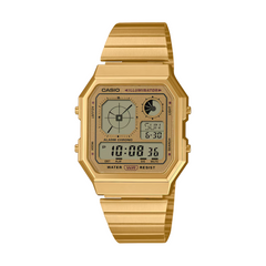Gold Casio watch on a white background