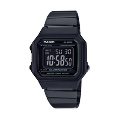 Black Casio digital watch on a white background