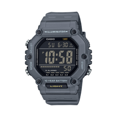 Gray Casio digital watch on a white background