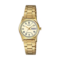 Gold Casio watch on a white background