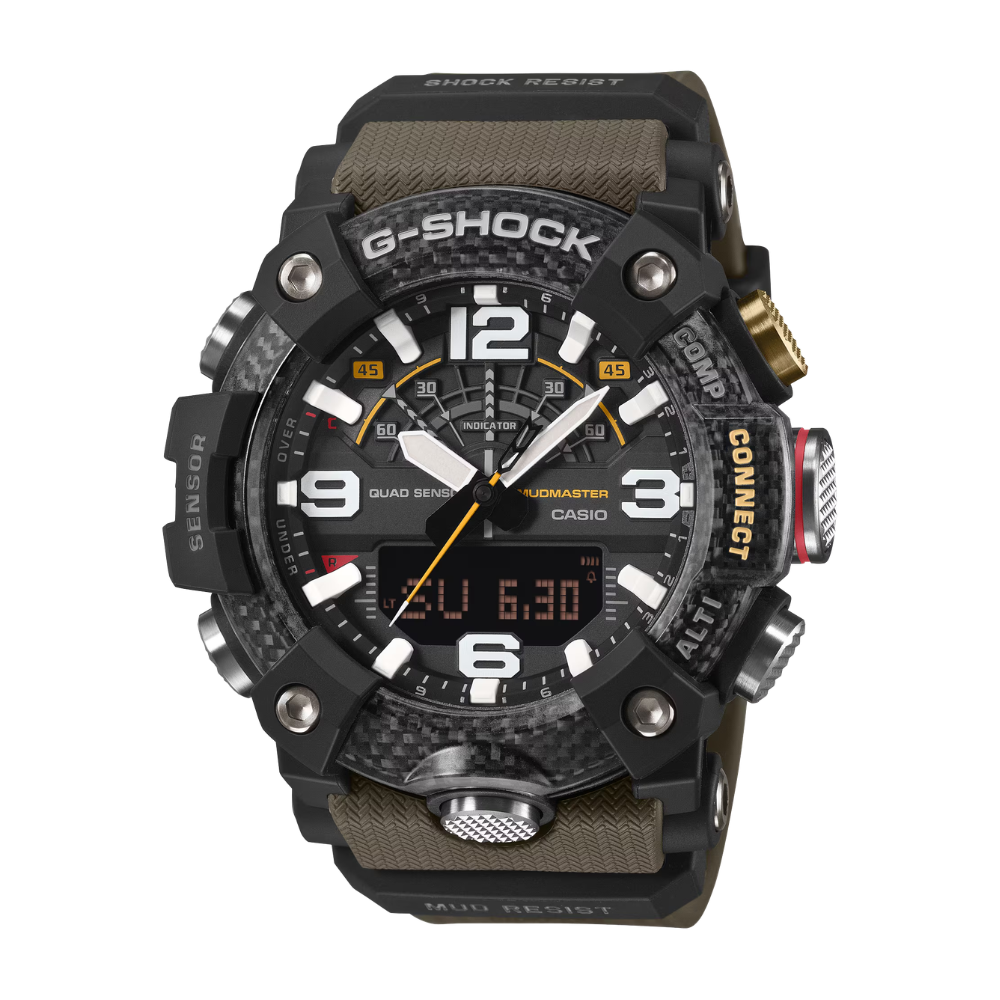 CASIO G-SHOCK GG-B100X-1A3DR MUDMASTER Analog Digital Men's Watch Green Resin Strap Bluetooth Quad Sensor 200M Water Resistant