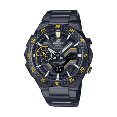 Casio Edifice watch with black and yellow design on a white background