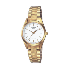 Gold Casio watch on a white background