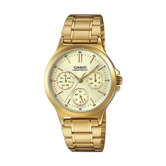 Gold Casio watch on a white background