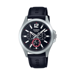 Casio watch with black strap and detailed face on a white background