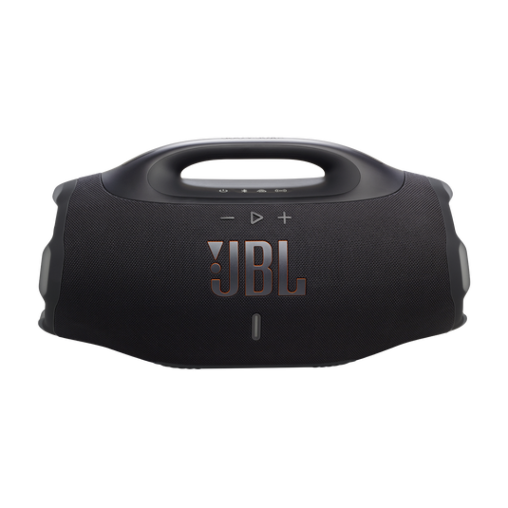 Black JBL portable speaker on a white background