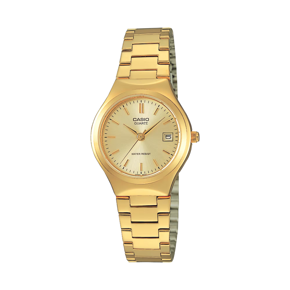 Gold Casio watch on a white background