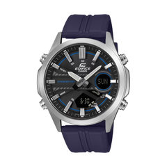 Casio Edifice watch with blue strap on a white background