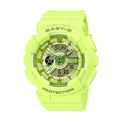 Neon green Casio Baby-G watch on a white background