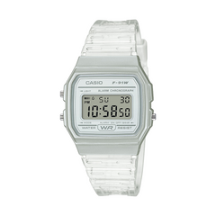 Clear digital watch with Casio branding on a white background