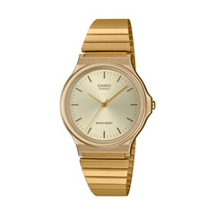 Gold Casio watch on a white background