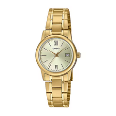 Gold Casio watch on a white background