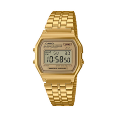 Gold Casio digital watch on a white background