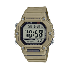 Beige digital watch with Casio branding on a white background