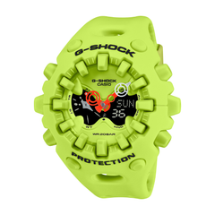 Yellow G-Shock Casio watch on a white background