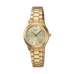 Gold Casio watch on a white background