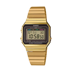 Gold Casio digital watch on a white background