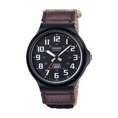 Casio watch with brown strap on a white background