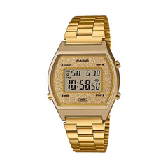 Gold Casio digital watch on a white background