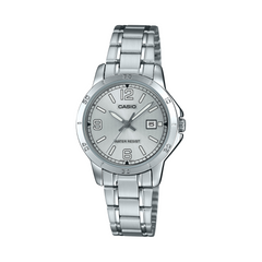 Silver Casio watch on a white background
