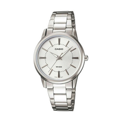 Silver Casio watch on a white background