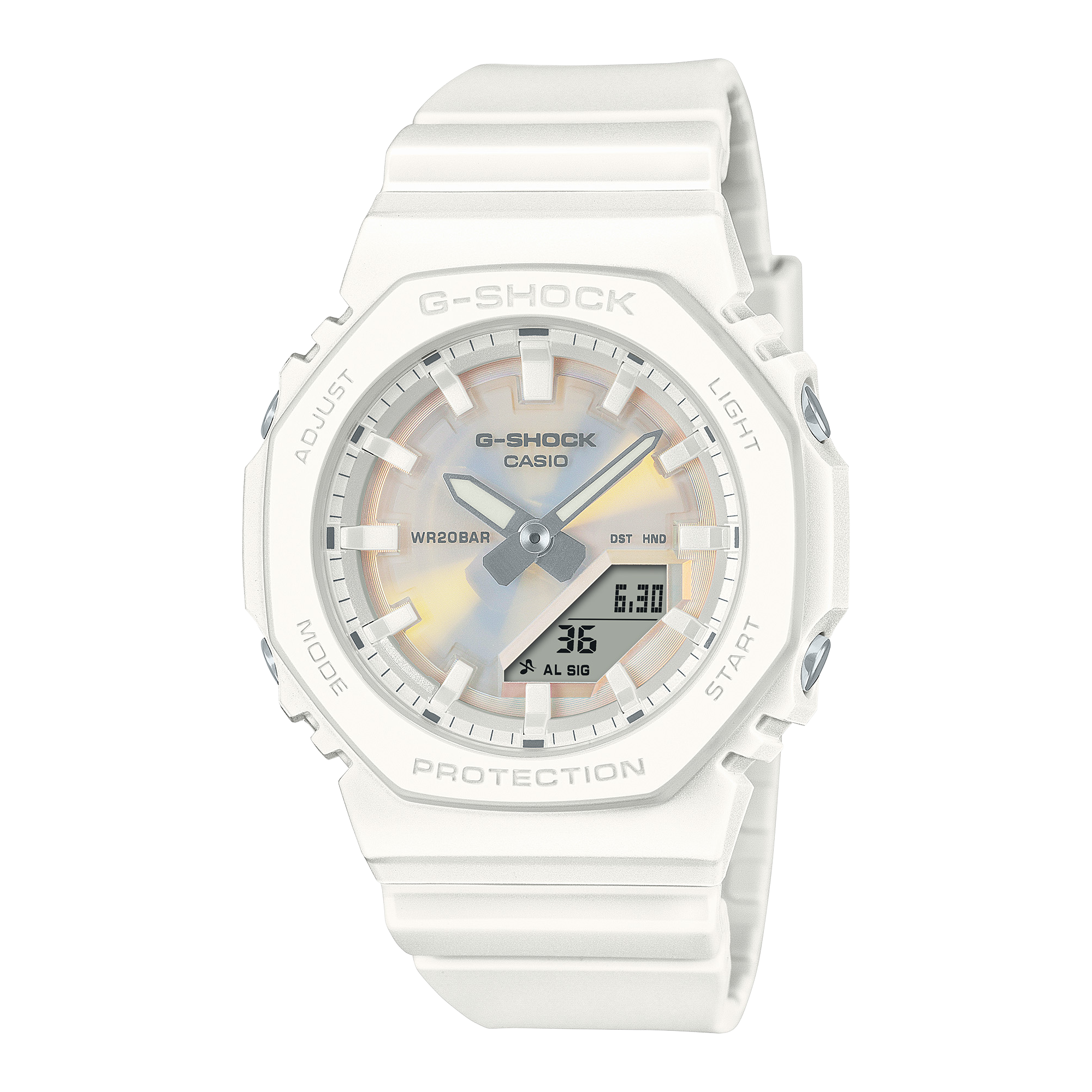 White G-Shock Casio watch on a white background