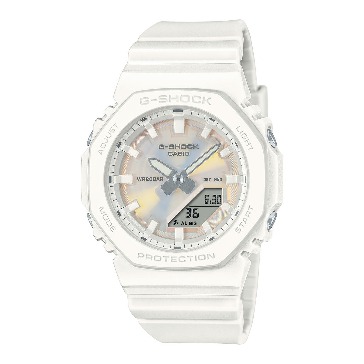 White G-Shock Casio watch on a white background