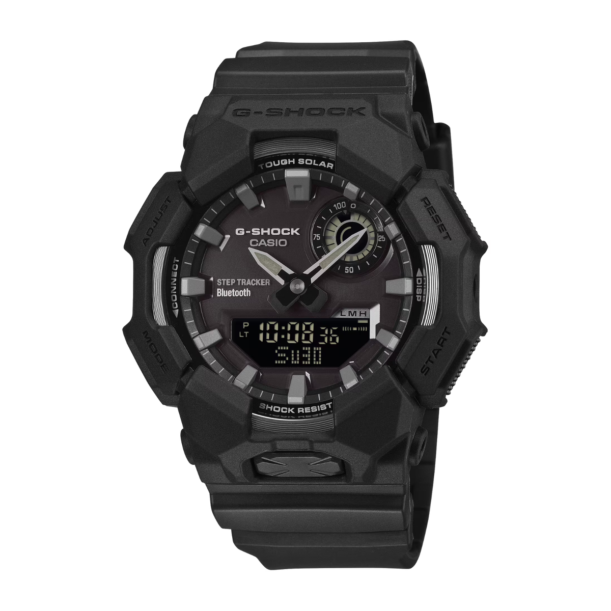 Black Casio G-Shock watch on a white background