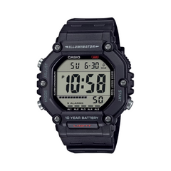 Black Casio digital watch on a white background