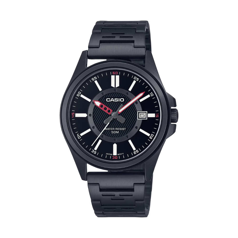 Black Casio watch on a white background