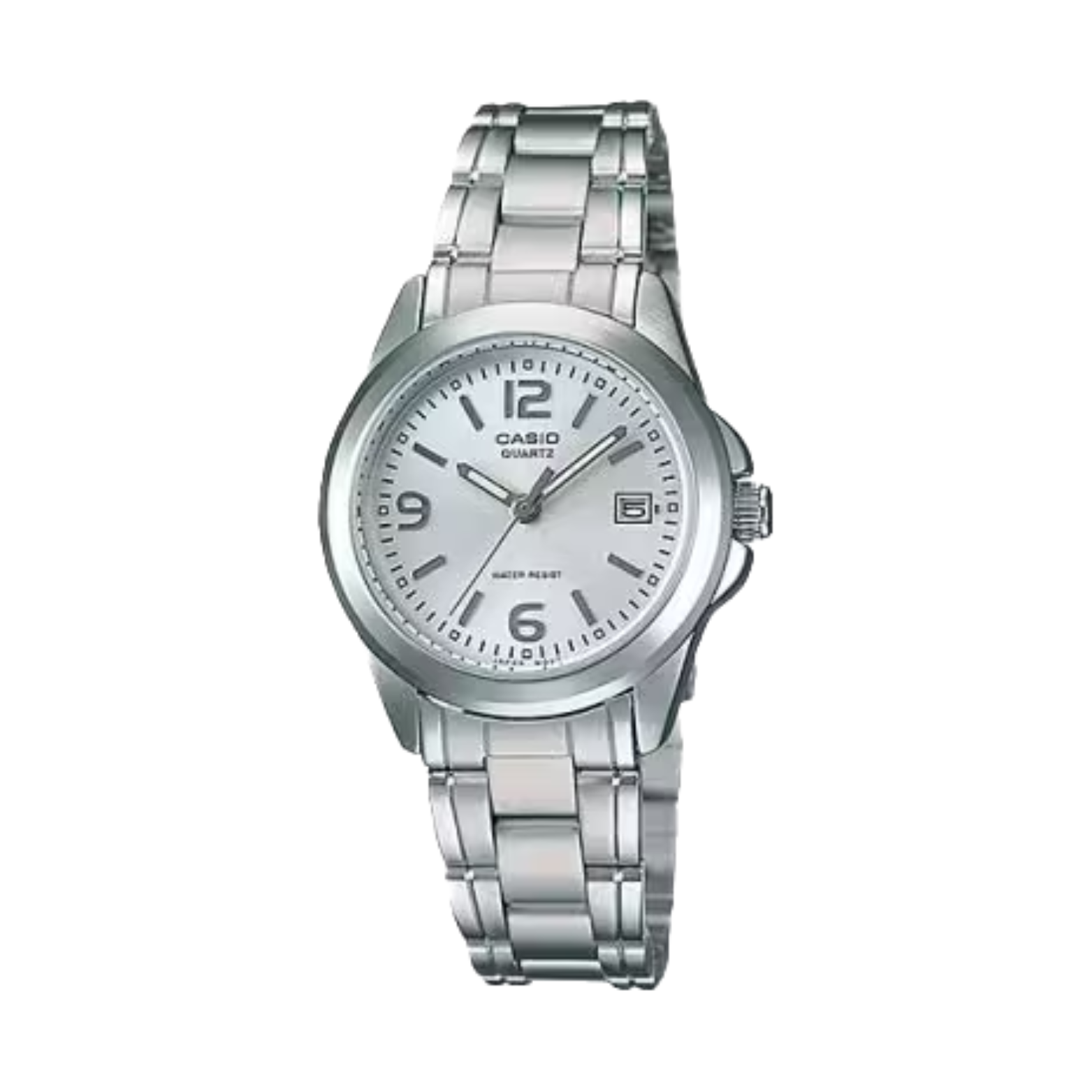 Silver Casio watch on a white background