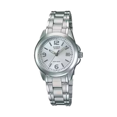 Silver Casio watch on a white background