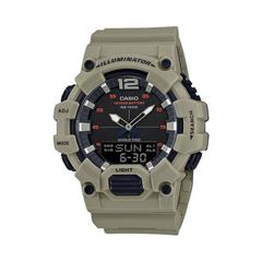 Casio digital watch with beige casing on a white background