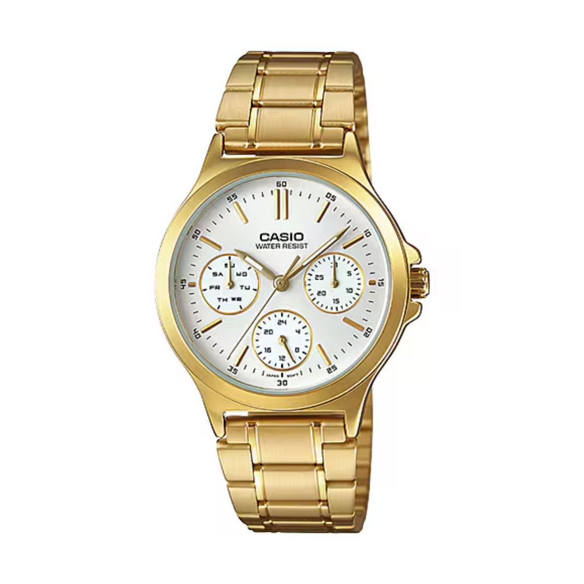 Gold Casio watch on a white background