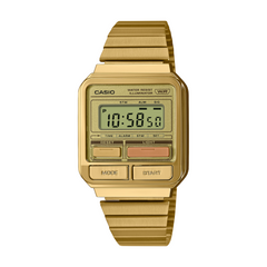 Gold Casio digital watch on a white background