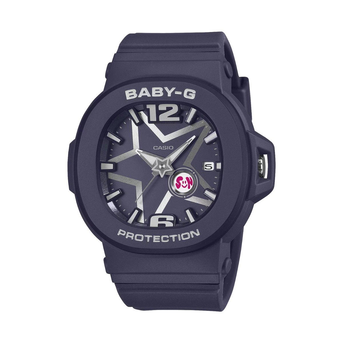 Navy blue Casio Baby-G watch on a white background