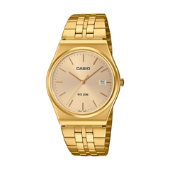 Gold Casio watch on a white background