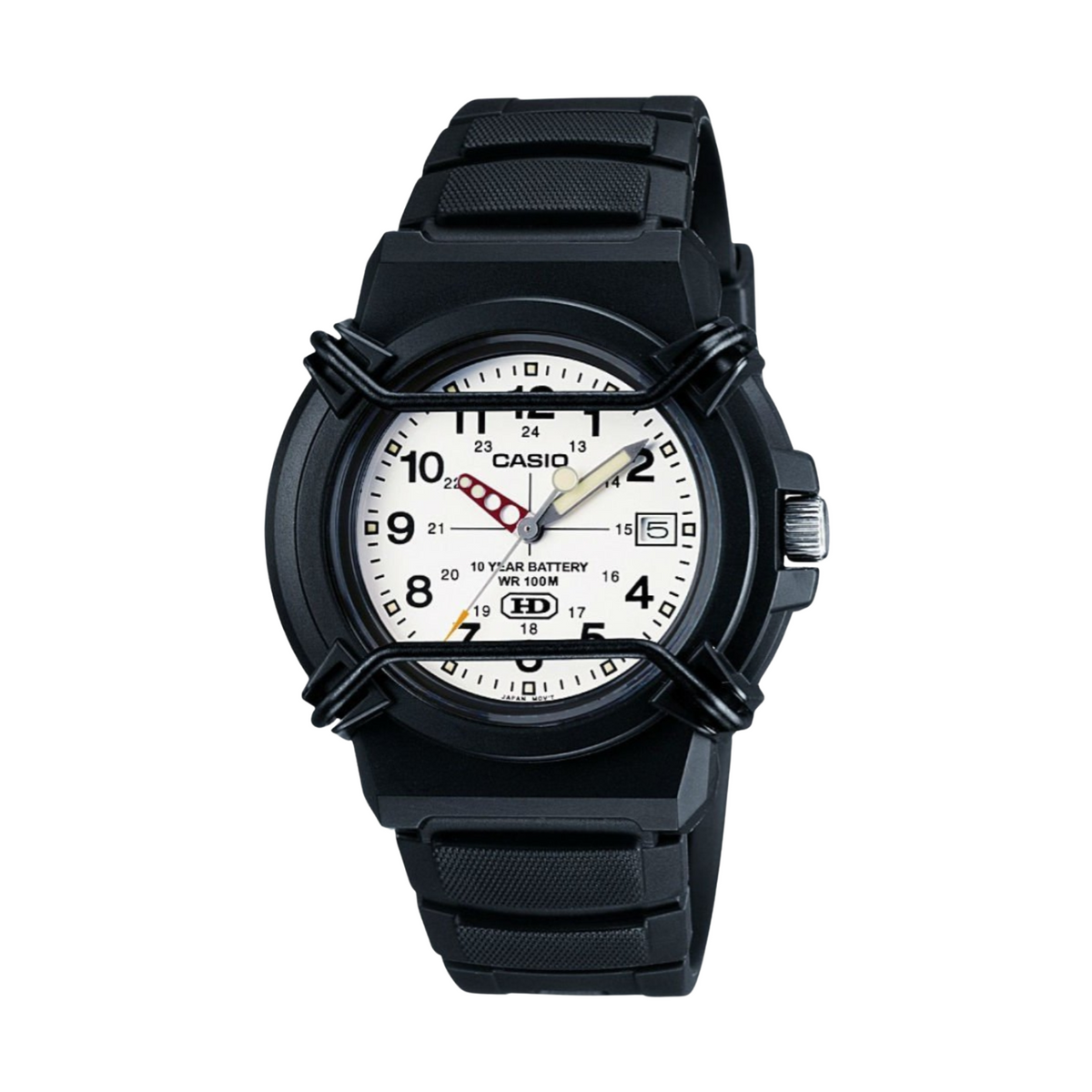 Black Casio watch on a white background
