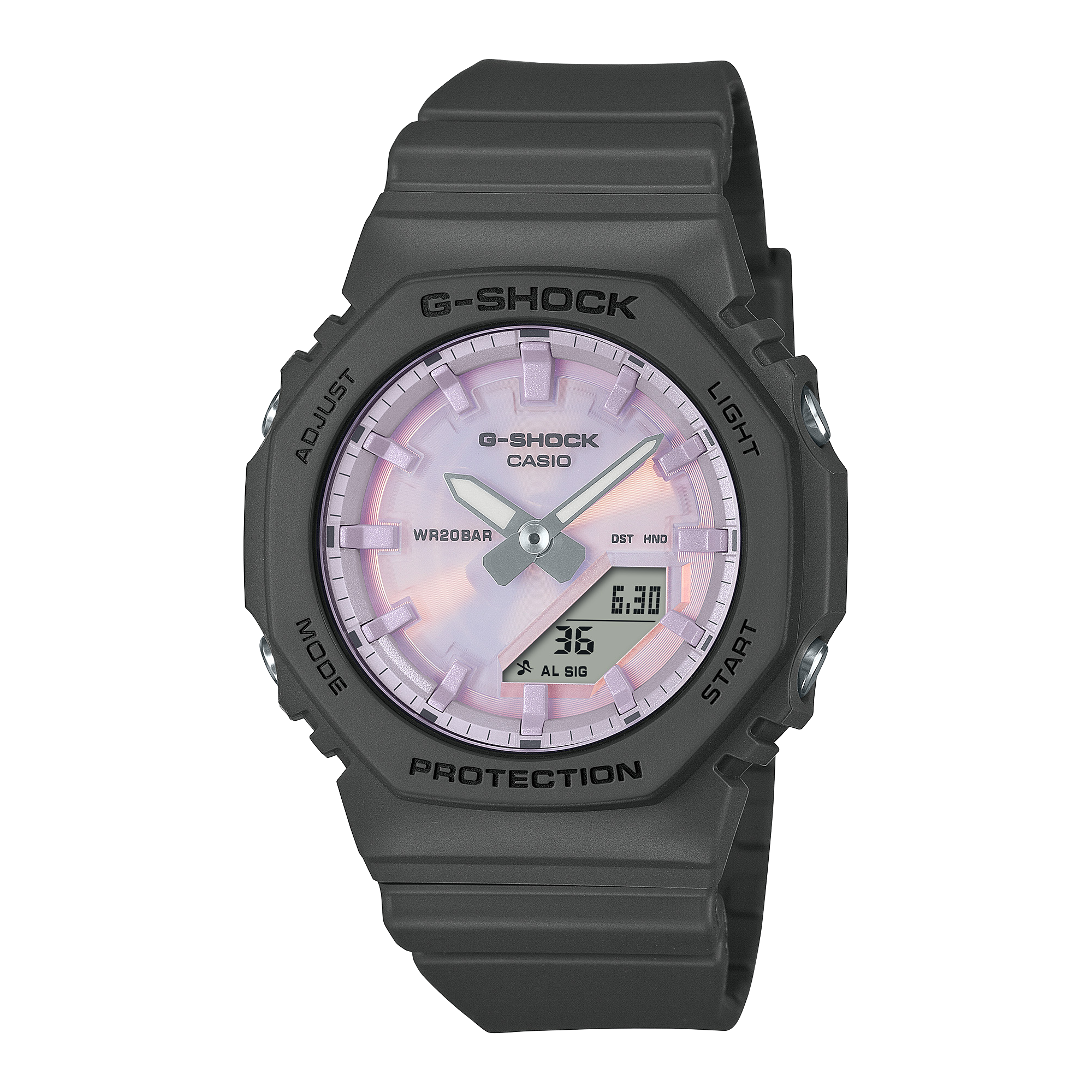G-Shock watch with a dark gray case and light face on a white background