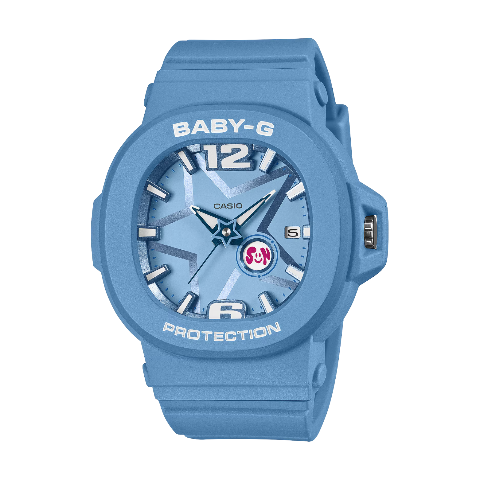 Blue Casio Baby-G watch on a white background