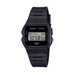 Black Casio digital watch on a white background