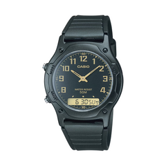 Black Casio watch with digital display on a white background