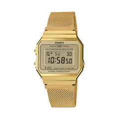 Gold Casio digital watch on a white background
