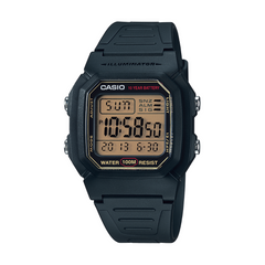 Black Casio digital watch on a white background