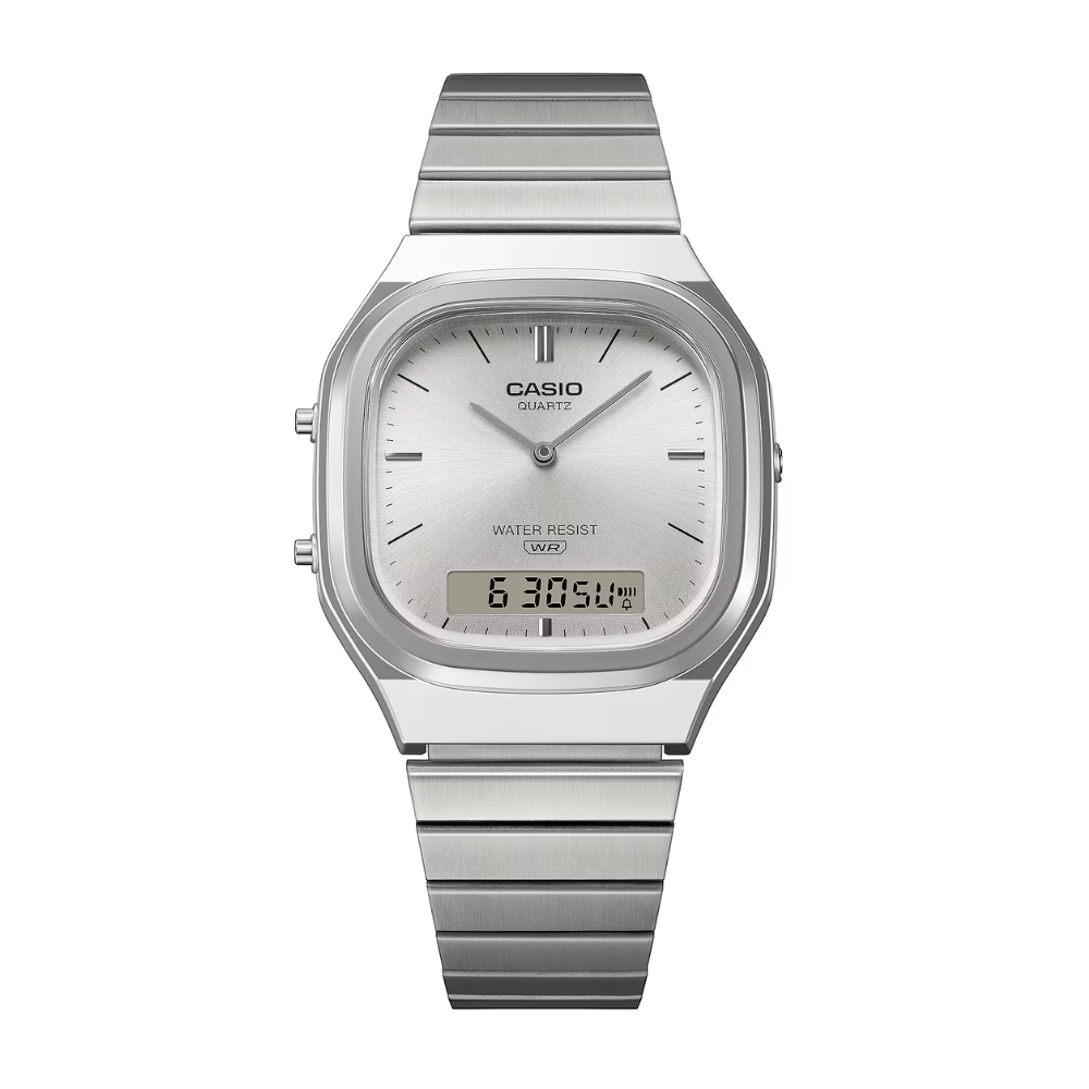 Casio AQ-240E-7ADF Unisex Analog-Digital Vintage Watch with Silver Sunray Dial & Stainless Steel Bracelet - THE HAPPY BUY
