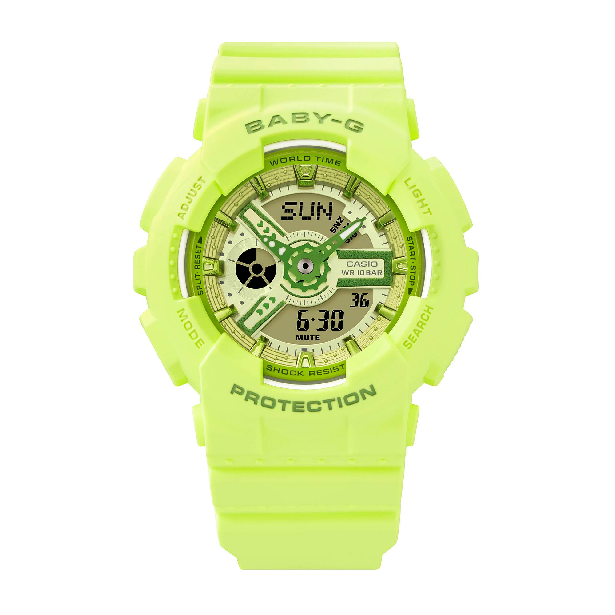 Casio Baby-G BA-110YK-3ADR Women’s Analog-Digital Watch, Green Resin Band, Y2K Style, Shock Resistant, 100m Water Resistant