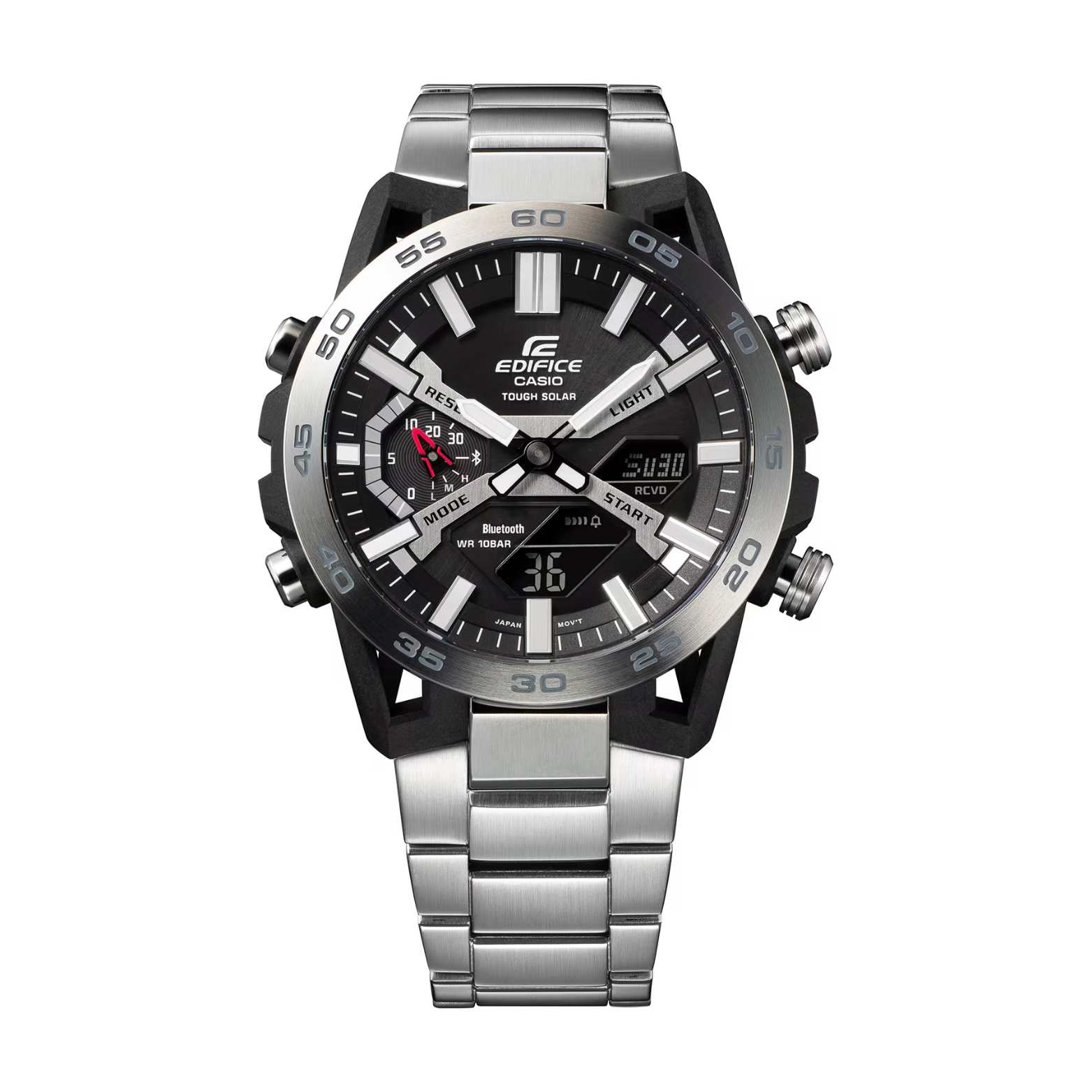 Casio Edifice ECB-2000D-1ADF Men's Bluetooth Solar Chronograph Watch with Stainless Steel Band & Smartphone Link