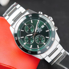 CASIO EDIFICE EFR-526D-3AVUDF Chronograph Watch for Men with Stainless Steel Band and Green Dial Silver